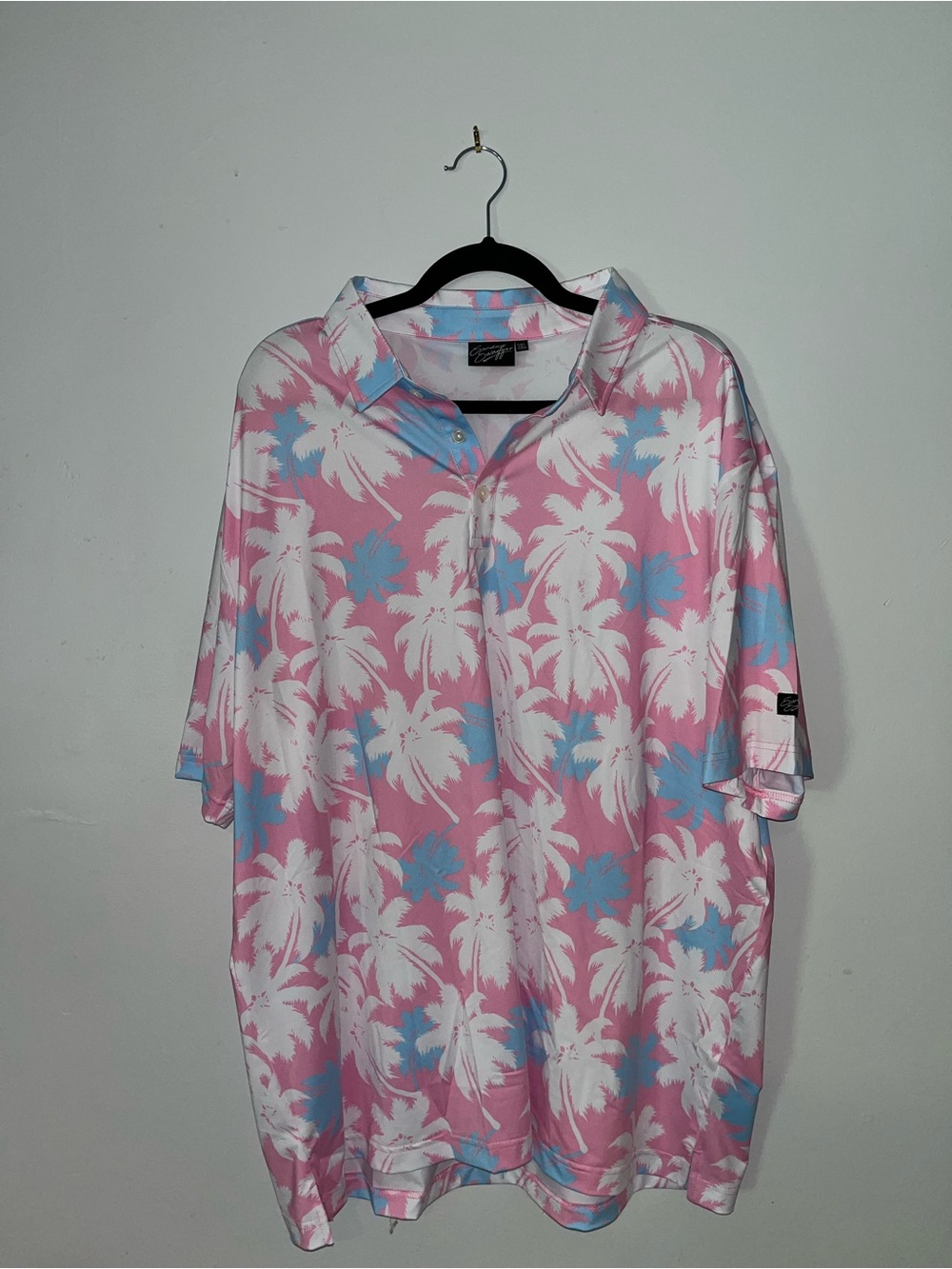Men's Pink Tropical Palm Polo Shirt